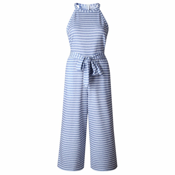 Women’s Sleeveless O-neck Striped Jumpsuit - Picture 4 of 8
